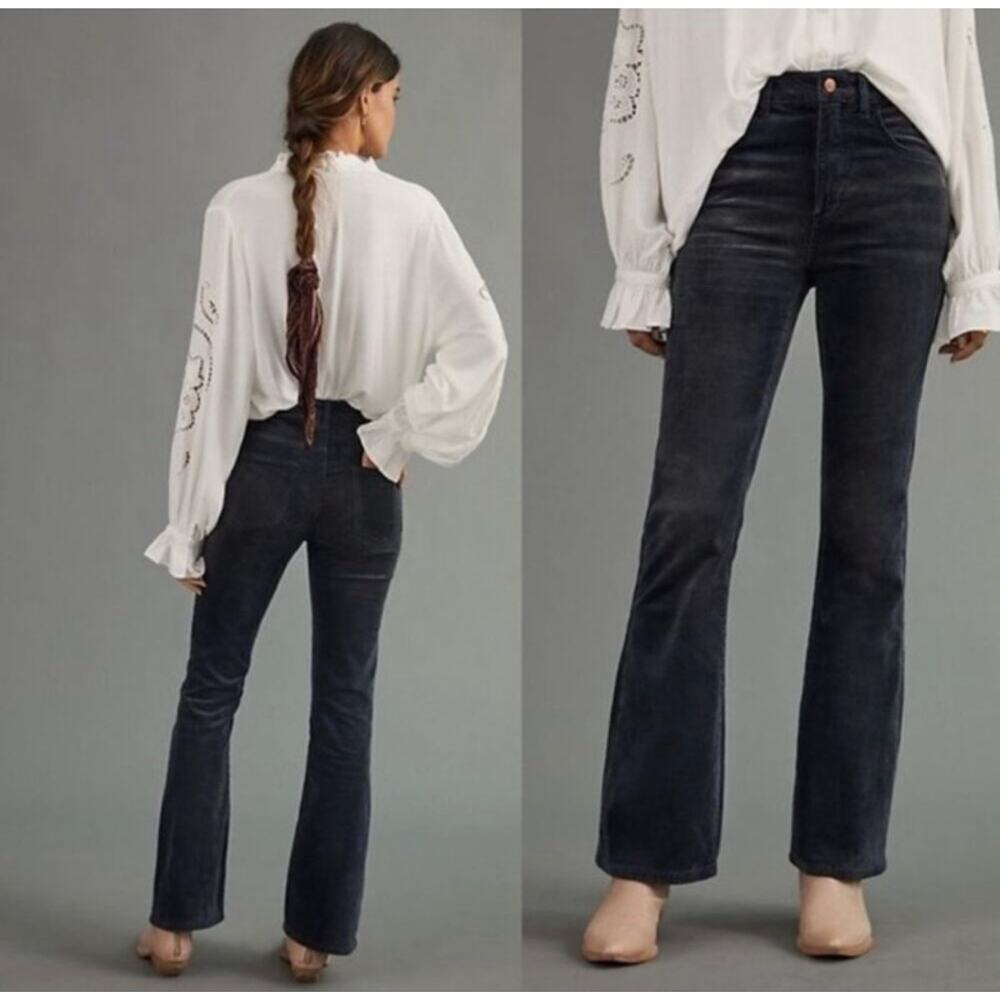 Pilcro by Anthropologie Sz 27 Mid-Rise Yaya Crop Flare Corduroy Pants Dark Gray